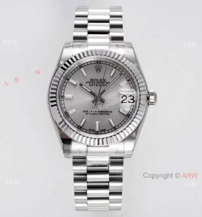 Swiss Clone Rolex Datejust 31mm Stainless Steel President Gray Dial